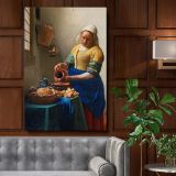 The Milkmaid - Dutch Kitchen Scene with Pouring Milk By Johannes Vermeer canvas wall art