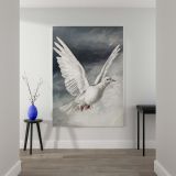 White Pigeon in Flight - Vintage Sky Illustration Symbolizing Peace and Hope canvas wall art - Image 2