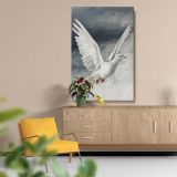 White Pigeon in Flight - Vintage Sky Illustration Symbolizing Peace and Hope canvas wall art - Image 5