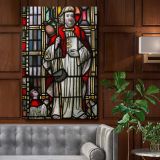 Saint with Book and Staff - Vibrant Medieval Glass Panel canvas wall art