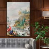 Birds near a Mountain Stream - Colorful Rustic Nature Scene By Herman Henstenburgh canvas wall art
