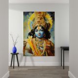 Lord Krishna - Colorful Blue Hindu Deity Portrait canvas wall art - Image 2