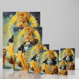 Lord Krishna - Colorful Blue Hindu Deity Portrait canvas wall art - Image 4