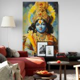 Lord Krishna - Colorful Blue Hindu Deity Portrait canvas wall art - Image 8