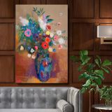 Bouquet of Flowers - Vibrant Pastel in Blue Vase By Odilon Redon canvas wall art