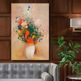Vase of Flowers with Pink Background - Elegant Floral Still Life By Odilon Redon canvas wall art