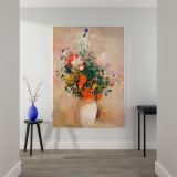 Vase of Flowers with Pink Background - Elegant Floral Still Life By Odilon Redon canvas wall art - Image 2
