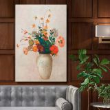 Still Life of Blooming Flowers - Vibrant Vintage Bouquet By Odilon Redon canvas wall art