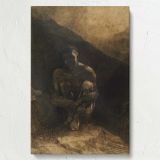 Primitive Man - Solitary Seated Nude in Shadows By Odilon Redon canvas wall art - Image 7