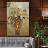 Still Life with Flowers - Bouquet with Butterflies By Odilon Redon canvas wall art
