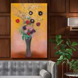 Vase of Flowers - Vibrant Blossoms on Golden Background By Odilon Redon canvas wall art