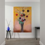 Vase of Flowers - Vibrant Blossoms on Golden Background By Odilon Redon canvas wall art - Image 2