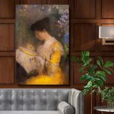 Madame Arthur Fontaine - Woman Embroidering in Yellow By Odilon Redon canvas wall art