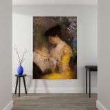 Madame Arthur Fontaine - Woman Embroidering in Yellow By Odilon Redon canvas wall art - Image 2