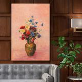 Flowers in a Vase - Colorful Wild Blooms on Pink By Odilon Redon canvas wall art