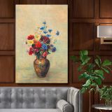 Flowers in a Vase - Rustic Brown Vase with Wildflowers By Odilon Redon canvas wall art