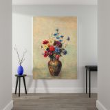 Flowers in a Vase - Rustic Brown Vase with Wildflowers By Odilon Redon canvas wall art - Image 2