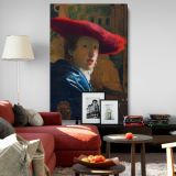 Girl with the Red Hat - Dutch Golden Age Elegance By Johannes Vermeer canvas wall art - Image 8