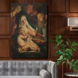 The Holy Family with Shepherds - Candlelit Nativity Scene By Jacob Jordaens canvas wall art