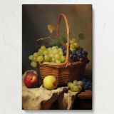 Basket of Grapes and Apples - Classic Fruit Still Life canvas wall art - Image 7