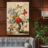 Butterflies and Wildflowers in a Vase - Nature-Inspired Still Life canvas wall art