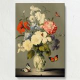 Fluttering Butterflies and Flowers - Elegant Vintage Still Life canvas wall art - Image 7