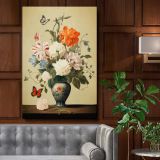Blooming Flowers and Butterflies - Vintage Inspired Floral Scene canvas wall art