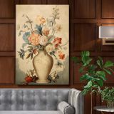 Ivory Vase Flower Arrangement - Warm Botanical Still Life canvas wall art