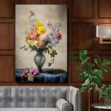 Floral Still Life - Vermeer Style Vibrant Vintage Vase canvas wall art