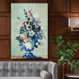 Rococo Vase - Vibrant Still Life Flowers in Blue Vase By Paul CŽzanne canvas wall art