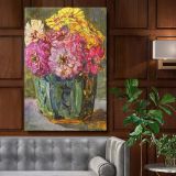 Still Life with Zinnias - Pink Floral Impressionism By Floris Verster canvas wall art