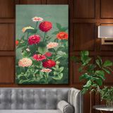 Flowers - Colorful Vintage Zinnia Blooms By L. Prang & Co. canvas wall art