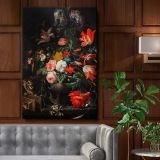 The Overturned Bouquet - Baroque Floral Still Life with Cat By Abraham Mignon canvas wall art