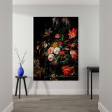 The Overturned Bouquet - Baroque Floral Still Life with Cat By Abraham Mignon canvas wall art - Image 2