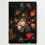 The Overturned Bouquet - Baroque Floral Still Life with Cat By Abraham Mignon canvas wall art - Image 7