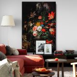 The Overturned Bouquet - Baroque Floral Still Life with Cat By Abraham Mignon canvas wall art - Image 8