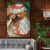 Two Girls Reading - Vintage Book Scene By Pierre-Auguste Renoir canvas wall art