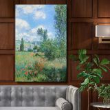 View of VŽtheuil - Wildflowers & Sky Impressionist Landscape By Claude Monet canvas wall art
