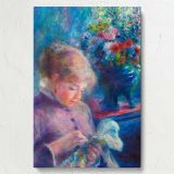 Young Woman Sewing - Graceful Seated Impressionist Figure By Pierre-Auguste Renoir canvas wall art - Image 7