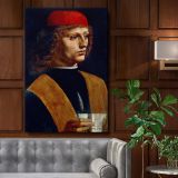 Portrait of a Musician - Renaissance Male with Red Cap By Leonardo da Vinci canvas wall art