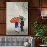 Two Women in the Rain - Japanese Kimono Umbrella Scene By Ohara Koson canvas wall art