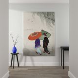 Two Women in the Rain - Japanese Kimono Umbrella Scene By Ohara Koson canvas wall art - Image 2