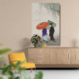 Two Women in the Rain - Japanese Kimono Umbrella Scene By Ohara Koson canvas wall art - Image 5