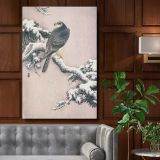 Goshawk on Snowy Pine - Winter Bird Scene By Ohara Koson canvas wall art