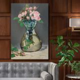 Moss Roses in a Vase - Soft Pink Floral Still Life By canvas wall art