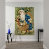Santa in Blue with Reindeer - Vintage Holiday Postcard Scene canvas wall art - Image 2
