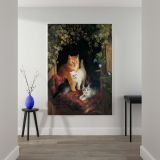 Cat with Kittens - Cozy Family in Basket Scene By Henri'tte Ronner canvas wall art - Image 2