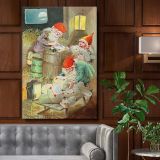 Christmas Card Wrapping Gifts - Jultomte in Cozy Barn Scene By Jenny Nystršm canvas wall art