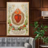 Sacred Heart - Radiant Holy Symbol with Floral Border canvas wall art