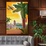 Tropical Mission Church - Palm Trees and Golden Sky Poster